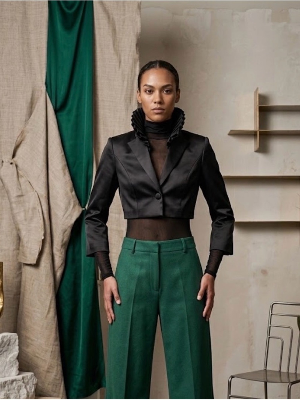 White House Black Market Black Cropped Satin Blazer